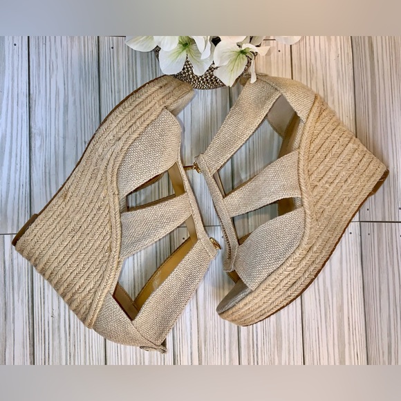 Sold Michael Kors Danita Top Zipped Linen Wedges S:7M - Picture 7 of 12